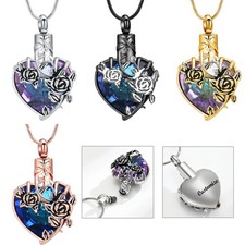 Rose Flower Heart Urn Pendant Cremation Jewelry for Ashes Holder Memory Necklace
