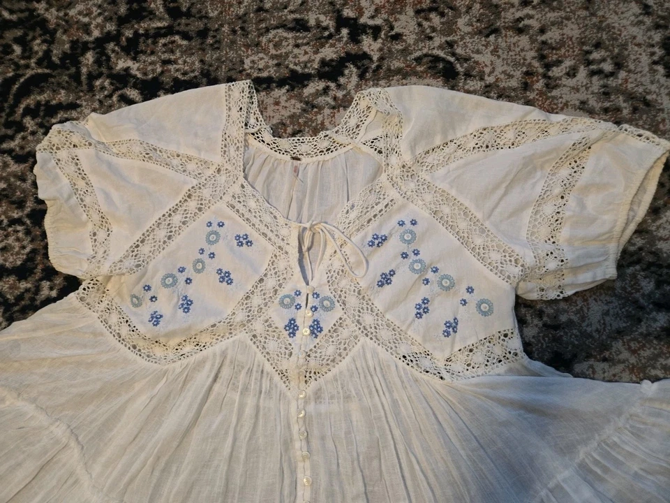 Vestido Free People Midi Buttondown Floral Bordado Encaje Fluido Talla L Foto 2 de 4