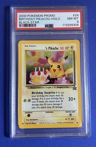 2000 Pokémon Promo Birthday Pikachu Holo Black Star #24 PSA 8 NM-MT