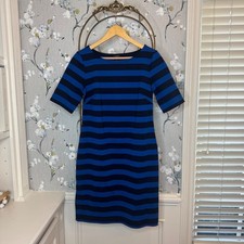Ann Taylor Womens Blue Striped Knit Sheath Dress Short Sleeve Size M