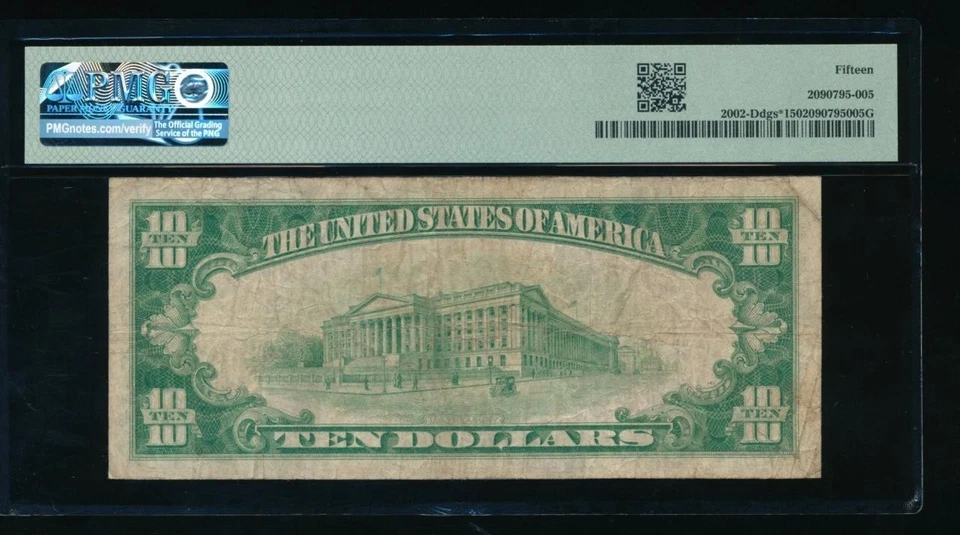 AC 1928B $10 Cleveland *star* PMG 15 Fr 2002-D* - Image 2 of 2