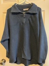 Anrabess Women's 1/2 Zip Sweater Size XL Blue Color Ribbed Knit Pullover