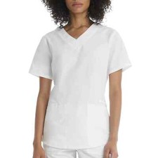 Scrubstar Scrub Top Women's White Essentials Stretch V-Neck Pullover, Size L