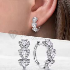 Silver/Red Women Luxury 925 Sterling Silver Crystal Huggie Hoop Earrings