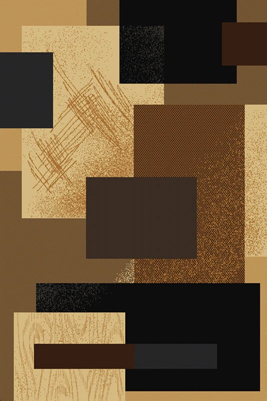 RUGDEALZ Modern Brown Boxes Carpet 4x6 Squares Area Rug : Actual 3' 11" x 5' 3"