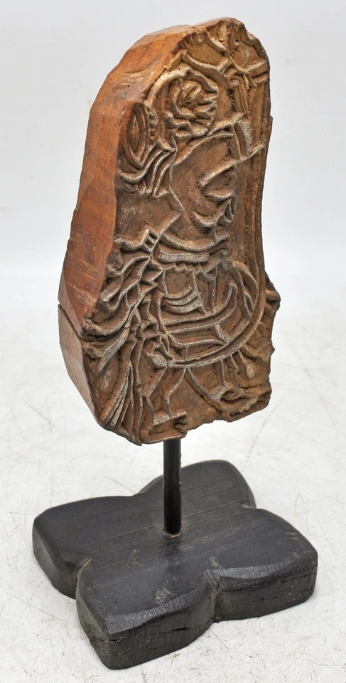 Antique Wooden Textile Printing Block on Stand Original Old Hand Carved - Image 2 of 4