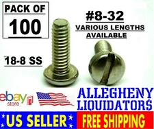 100 PACK! #8-32 Slotted Pan Head Machine Screws Stainless Steel 18-8 NH
