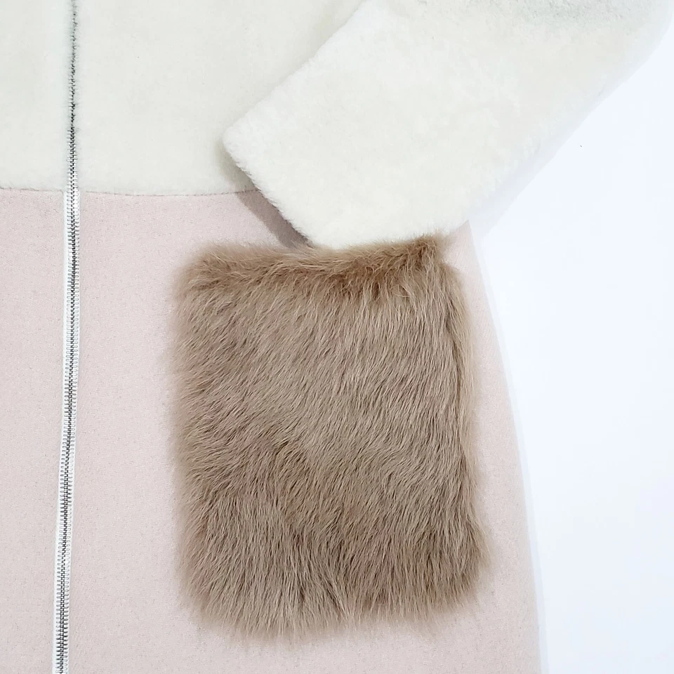 Abrigo largo DROMe ajustado de piel de oveja mezclada con bolsillo RACCAGNI cremallera S-M Foto 2 de 4