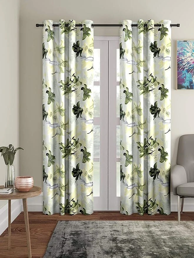 2 Piezas Cortinas Ventanas Poliéster Ojales Flor 3D Verde 5 7 9 Pies Foto 4 de 4