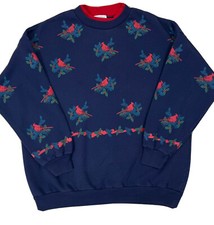 Vintage 80s Cardinal Bird All Over Print Sweatshirt Adult M/L Animal Nature 90s