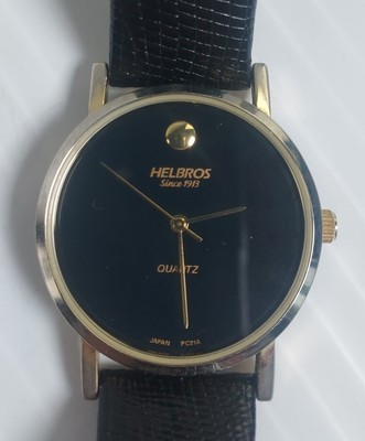 Ladies Helbros Round Gold Tone Black Leather Band Black Dial  display picture 3