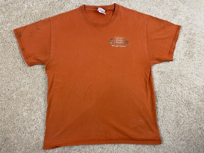 Port & Company T-Shirt Mens Large Embroidered Crazy Women Saloon Dayton Orange
