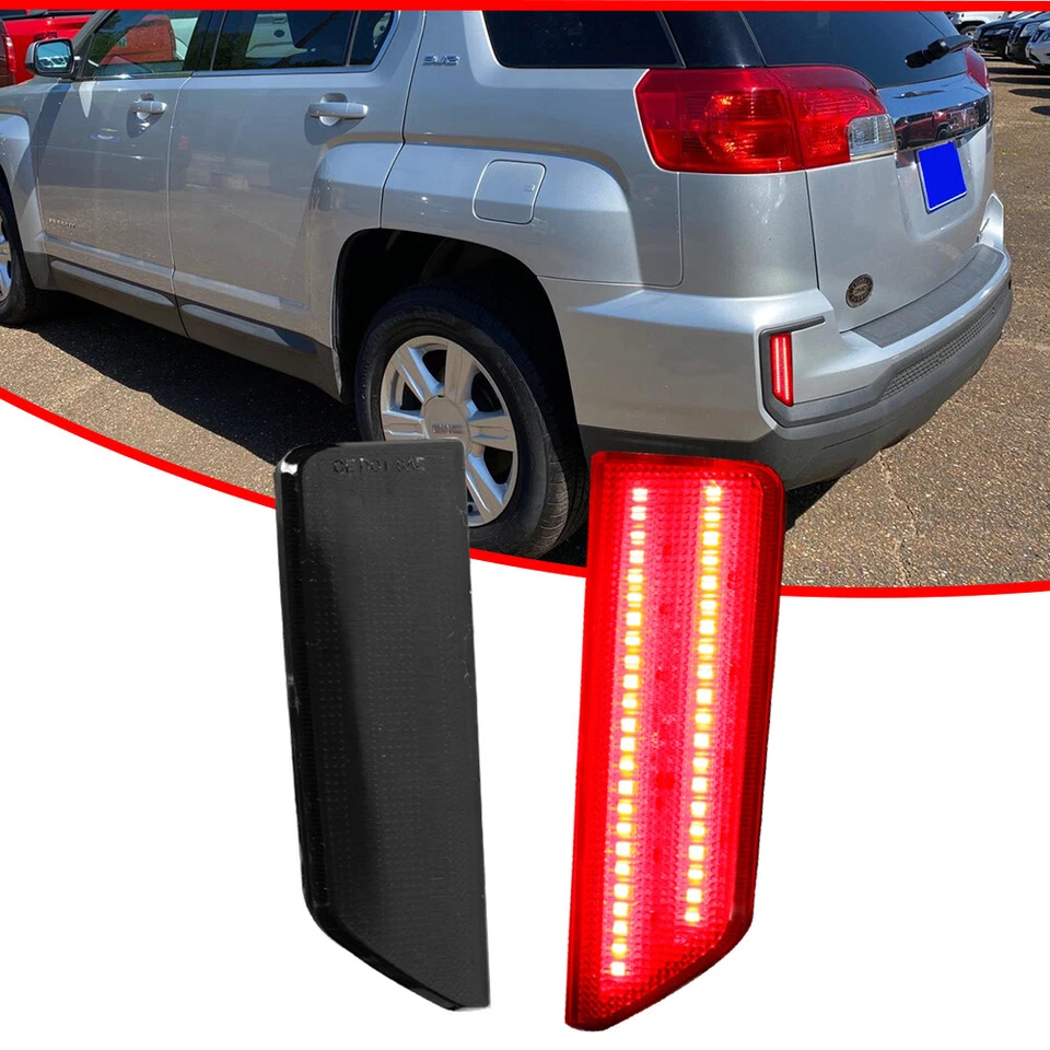 Smoked Rear Bumper Reflector Red LED Tail Brake Lights For 2016 2017 GMC Terrain - Image 3 of 4