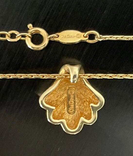 Vintage Christian Dior 14k Yellow Gold Plated Shell Charm Necklace with Free Chain