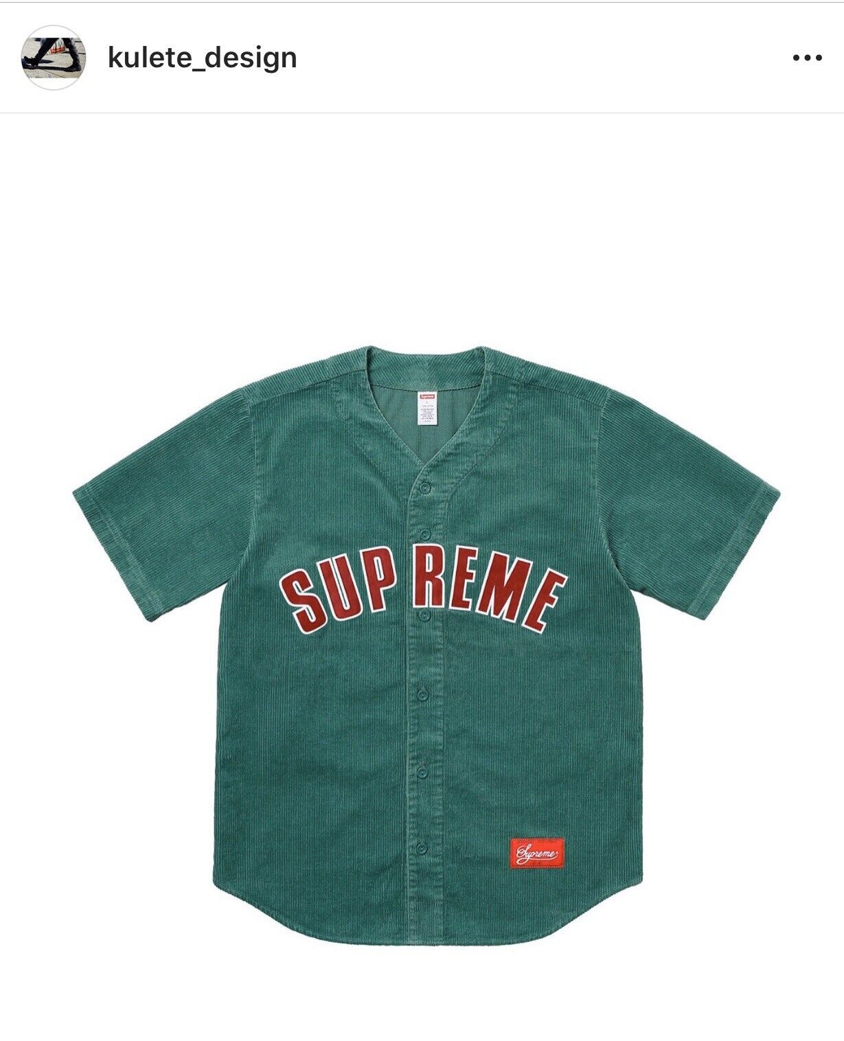 シュプリーム Corduroy Baseball Jersey M 黒