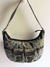 Tous Kaos Print Denim Canvas & Dark Brown Leather Trim Medium Hobo Shoulder Bag