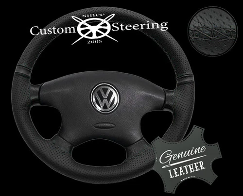 For VW CRAFTER LT3 06-16 Perforated Leather Steering Wheel Cover 2 BLACK Strap