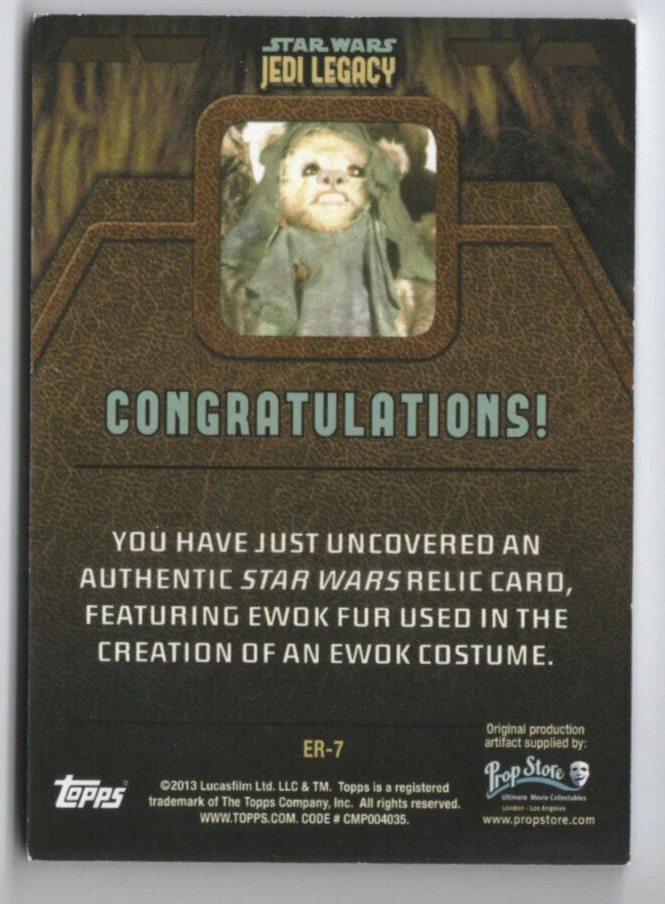 Star Wars Jedi Legacy 2013 Topps Ewok Fur Relic Prop ER-7 Return of the Jedi - Image 2 of 2