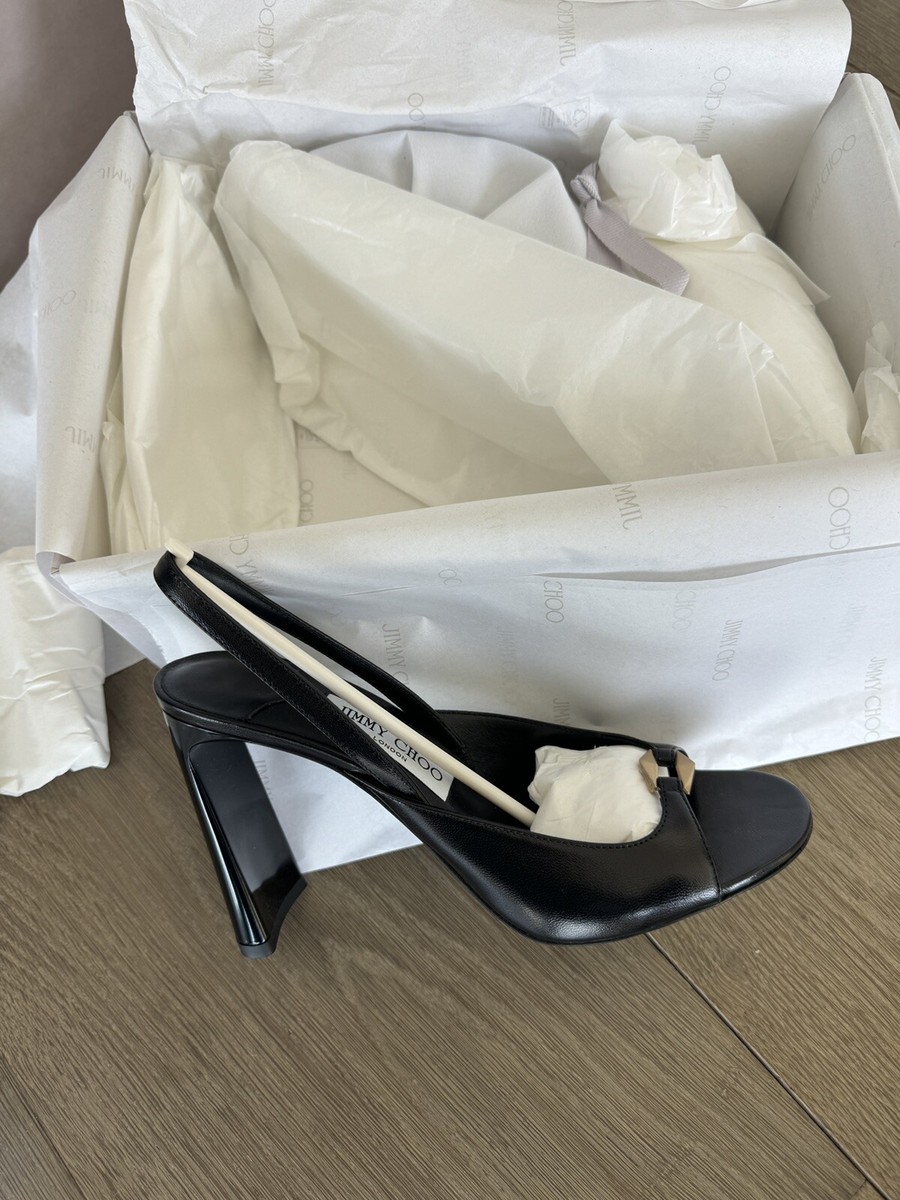 NEW JIMMY CHOO LEV BLACK LEATHER SLINGBACK SANDALS SIZE 39
