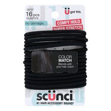 Scunci No-Damage Color Match Hair Elastics, Black, 16-Pieces