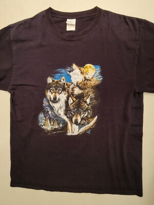 Wolf Wolves Tee Shirt Men Large Black Nature Bella Swan Twilight Full Moon Art