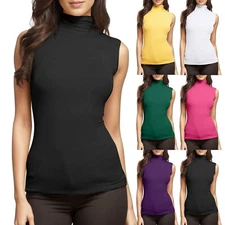 Top Tee Womens Fit Turtleneck Slim Blouse Shirt Sleeveless Solid Women's Blouse