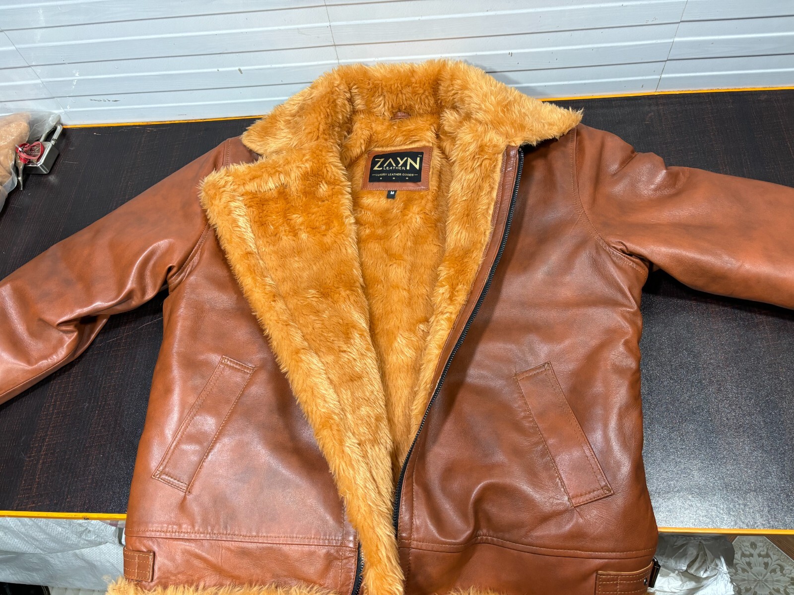 Men's RAF Aviator 100percent Real Sheepskin Leather B3 Bomber Jacket Fur Winter Coat image 3