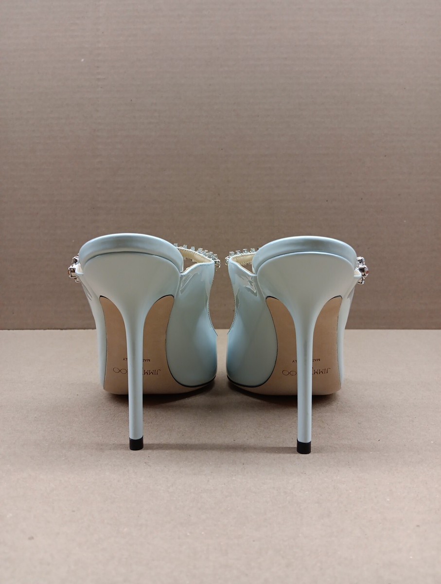 Jimmy Choo Bing 100 PAT Lthr Heeled Sandal- Powder Blue Jimmy Choo Bing 100 PAT Lthr Heeled Sandal- Powder Blue