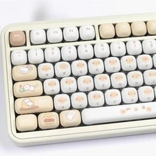 PBT Cute Keycaps White/Beige MOG Profile Keycap Set 139 Keys Rounded Custom K...