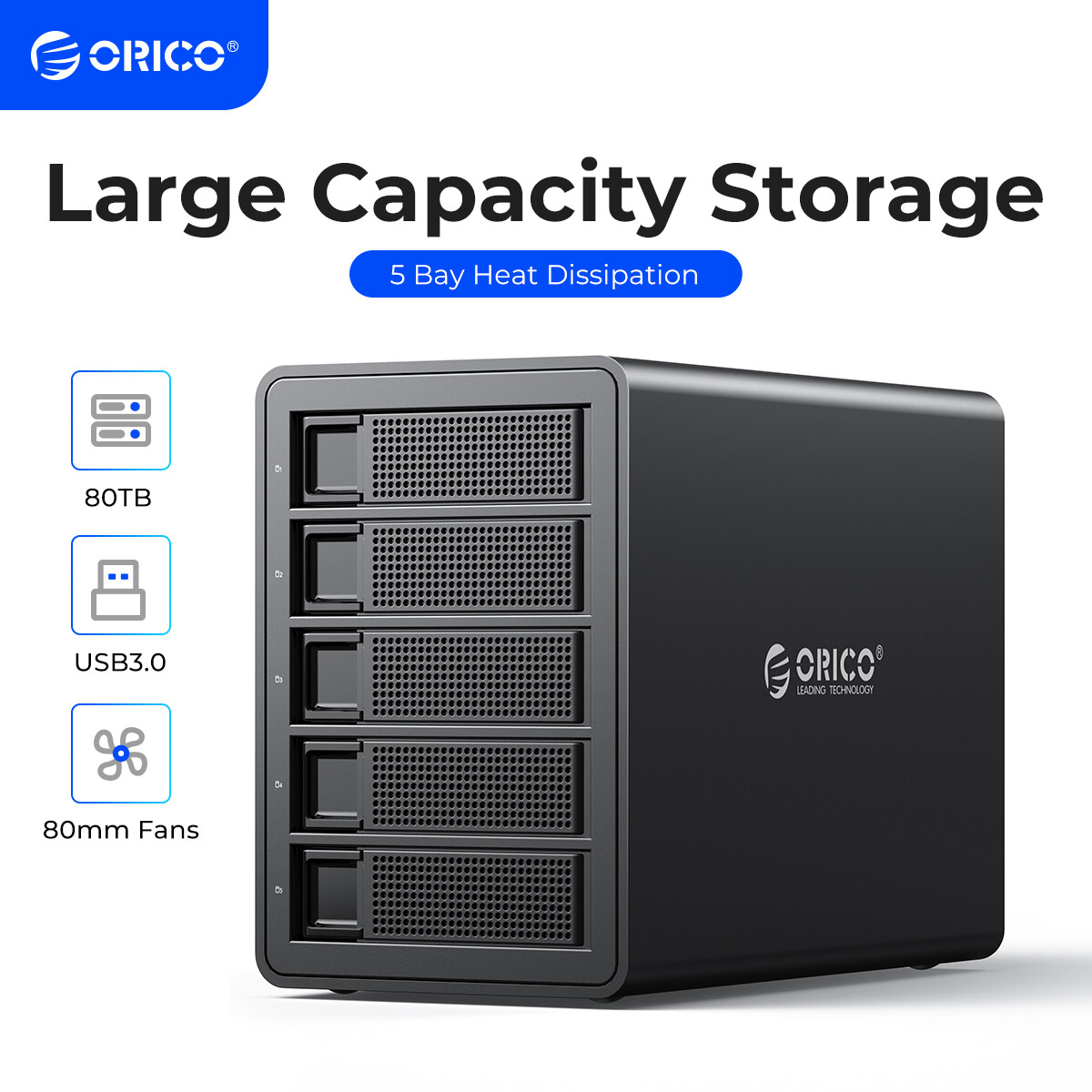 ORICO 5Bay Raid Hard Drive Enclosure USB3.0 to SATA for 3.5