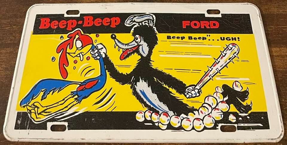 Vintage Beep Beep Ford Mopar Roadrunner Beater Booster License