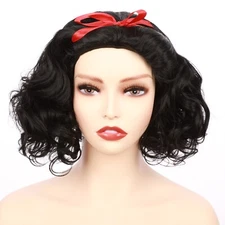 Onedor Women Short Curly Black Synthetic Princess Snow White Cosplay Wig