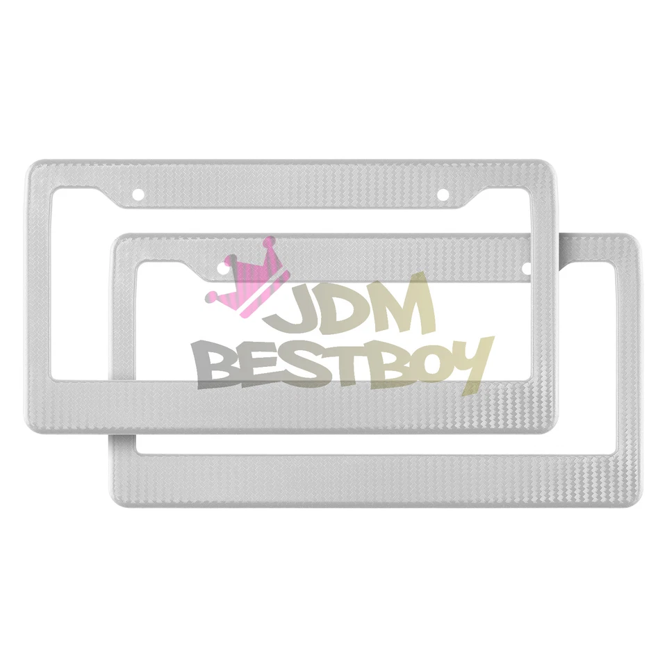 Marcos de matrícula de plástico plateado estilo fibra de carbono soporte delantero y trasero 2 piezas Foto 3 de 4