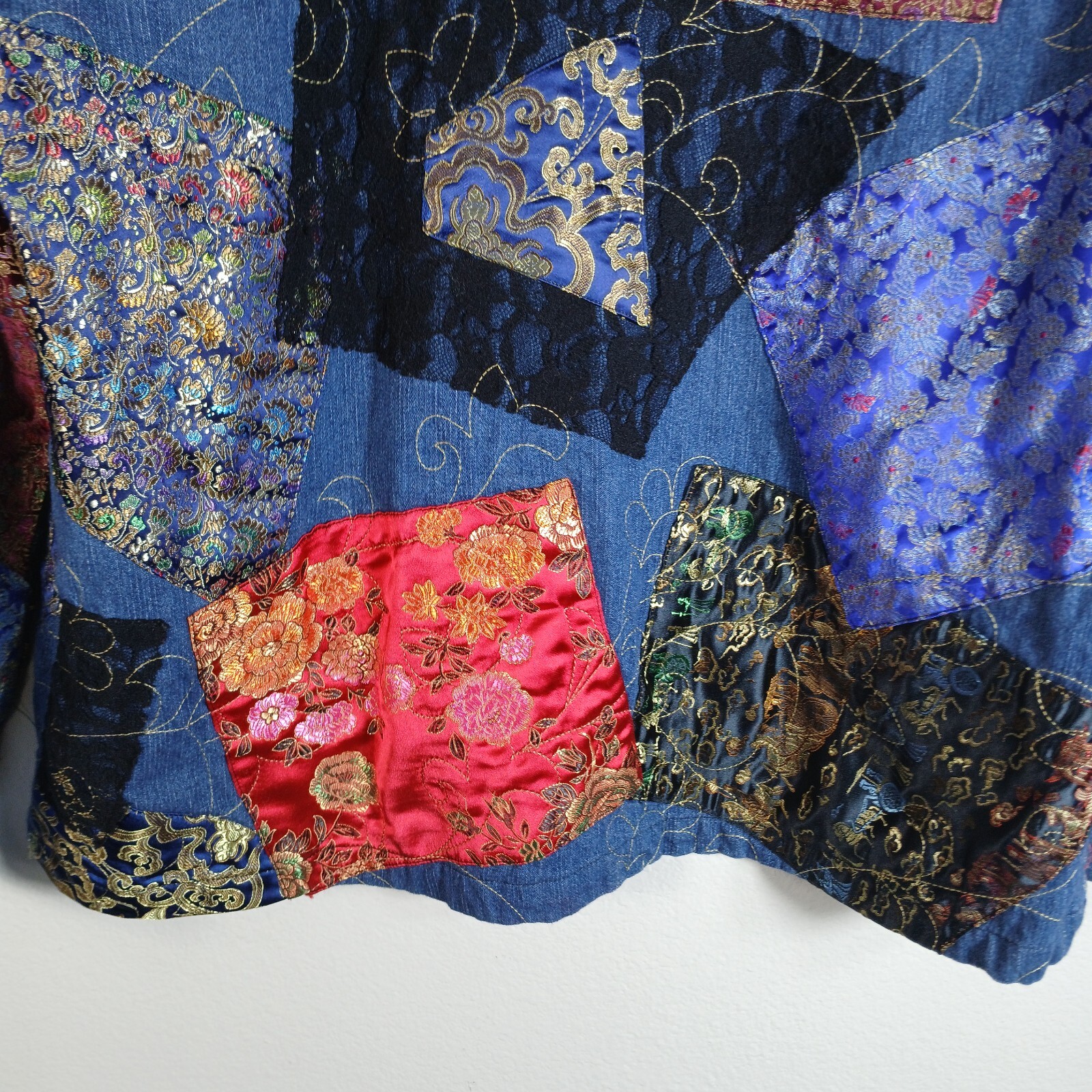 CHICOS Design Patchwork Denim Jean Jacket Coat Em… - image 9