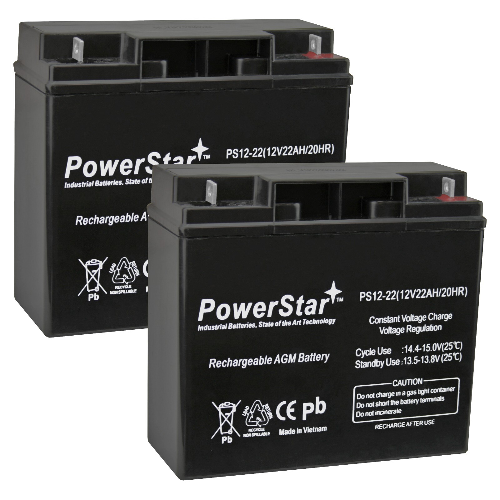 PowerStar 12V 22Ah AGM Battery Replaces Wheelchair / Electric Scooter - 2 Pack