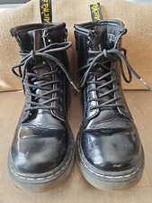 Doc Dr Martens Girls Black Patent Leather Delaney Boots Shoes SZ 12 Combat Boots
