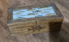 Vintage Handmade Wooden Fishing Tackle Box Perch Art - Matchstick - Trout
