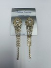 Vintage 90s Austrian Crystal Rhinestone Clip-On Dangle Earrings Gold Tone Glam — photo 2