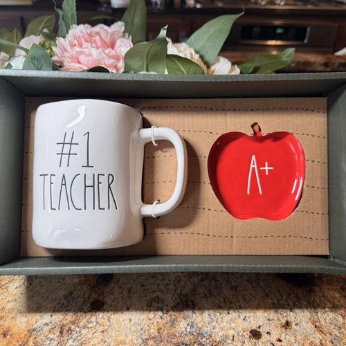 Rae Dunn 🍎#1 Teacher Mug/A+ Trinket Tray Set Coffee/Tea NEW