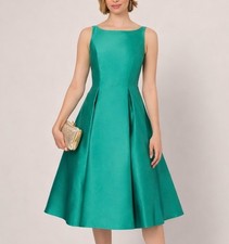 Adrianna Papell Emerald Satin Midi Dress Size 2 NWT Cocktail Evening Formal $160