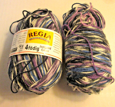 1+ Skeins Regia 4 Fadig Jacquard Color Yarn 95g Farbe 5270 #2 Purple Blue Grey +