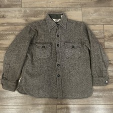 Vintage Woolrich Shirt Jacket Men's L BLUE Herringbone Wool Shacket 70s 80s Flaw