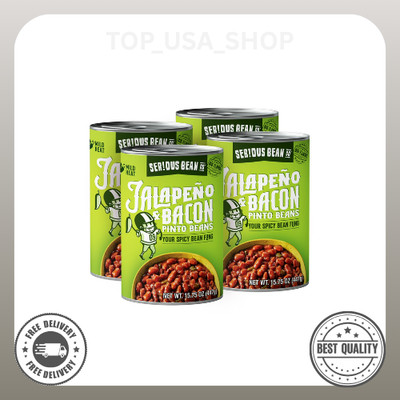 SERIOUS Bean Co Jalapeno & Bacon Pinto Beans, 4-pack of 15.75 Oz Cans