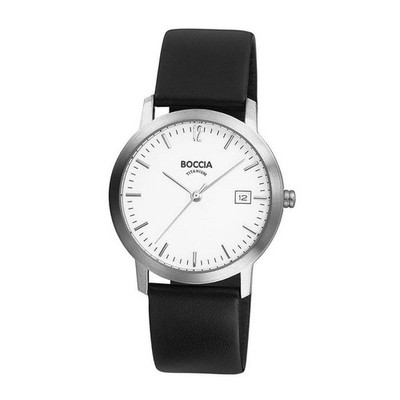 New BOCCIA TITANIUM Watch Boys Size All Titanium 34mm White Black Leather German