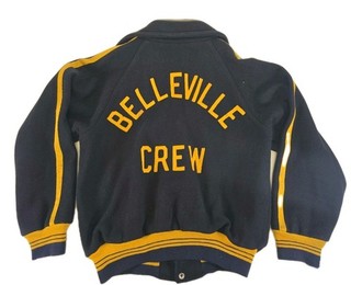 Vtg 1950s BELLEVILLE CREW Rowing Varsity Jacket Patch Rockabilly Coat "Ray"
