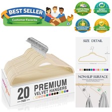 Beige Velvet Hangers 20 Pack, Non Slip Clothes Felt Hanger Heavy Duty for Coa...