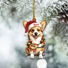 Personalized Pembroke Welsh Corgi Dog Christmas Ornament, Corgi Dog Ornament