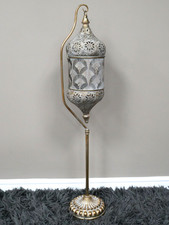 Antique Gold Moroccan Floor Lantern Metal Filigree Lamp Vintage Home Decor