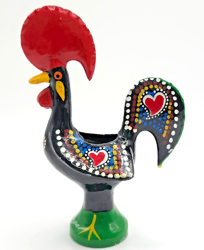 Hand Painted Metal Rooster Portugal Folk Art Enameled Figurine Toothpick Holder