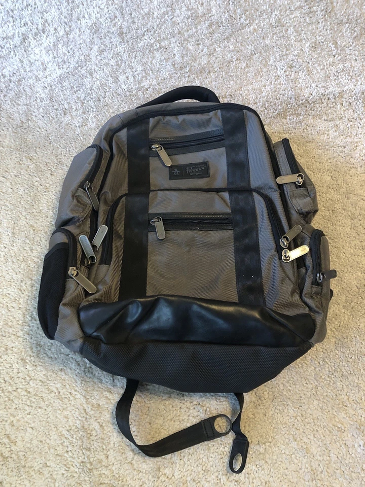 Mochila estilo Odel Penguin vintage para hombre gris carbón/negro borde leer Foto 4 de 4